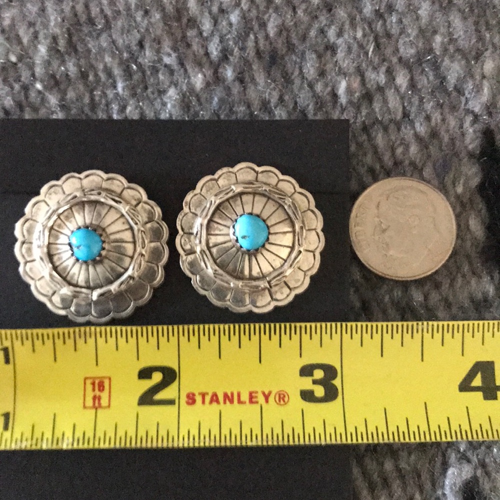 Sterling silver turquoise conch earrings - Picture 3 of 3